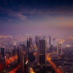 Beautiful night cityscape with highrises