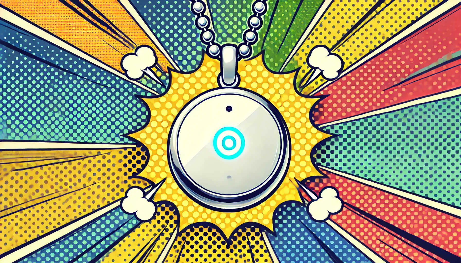 Image depicting the Friend AI as a white pendant in a Pop Art style.