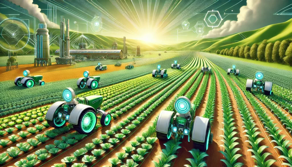 DALL·E-2024-09-16-11.30.23-A-futuristic-scene-of-a-large-green-farm-field-with-AI-driven-robotized-farming-equipment-in-action-blending-elements-of-Constructivism-and-Futurism-1024x585 How AI is Revolutionizing Animal Welfare in Poultry Farming