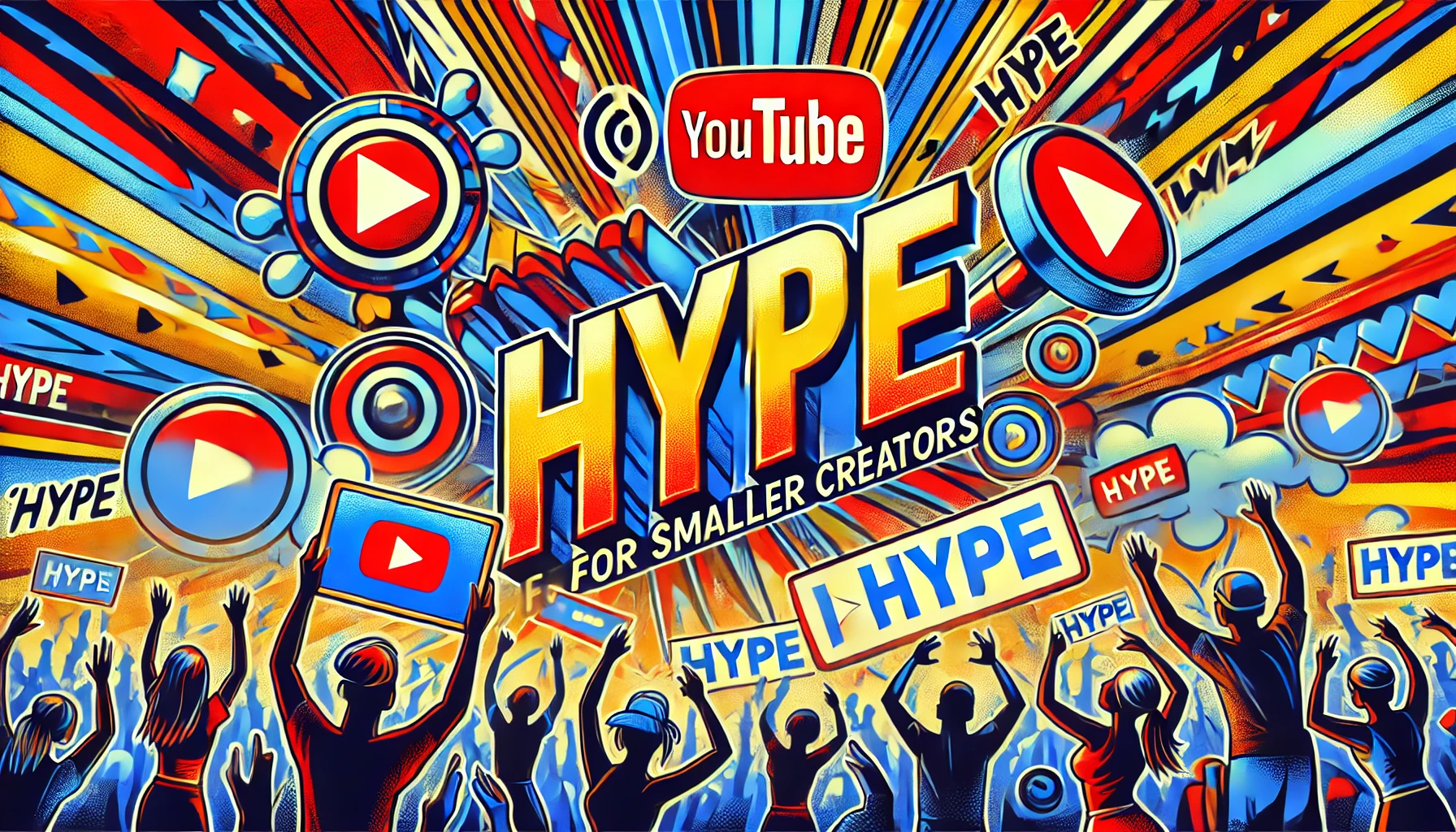 Representation of YouTube's new 'Hype' feature for smaller creators, blending elements of Pop Art, Graffiti, and Street